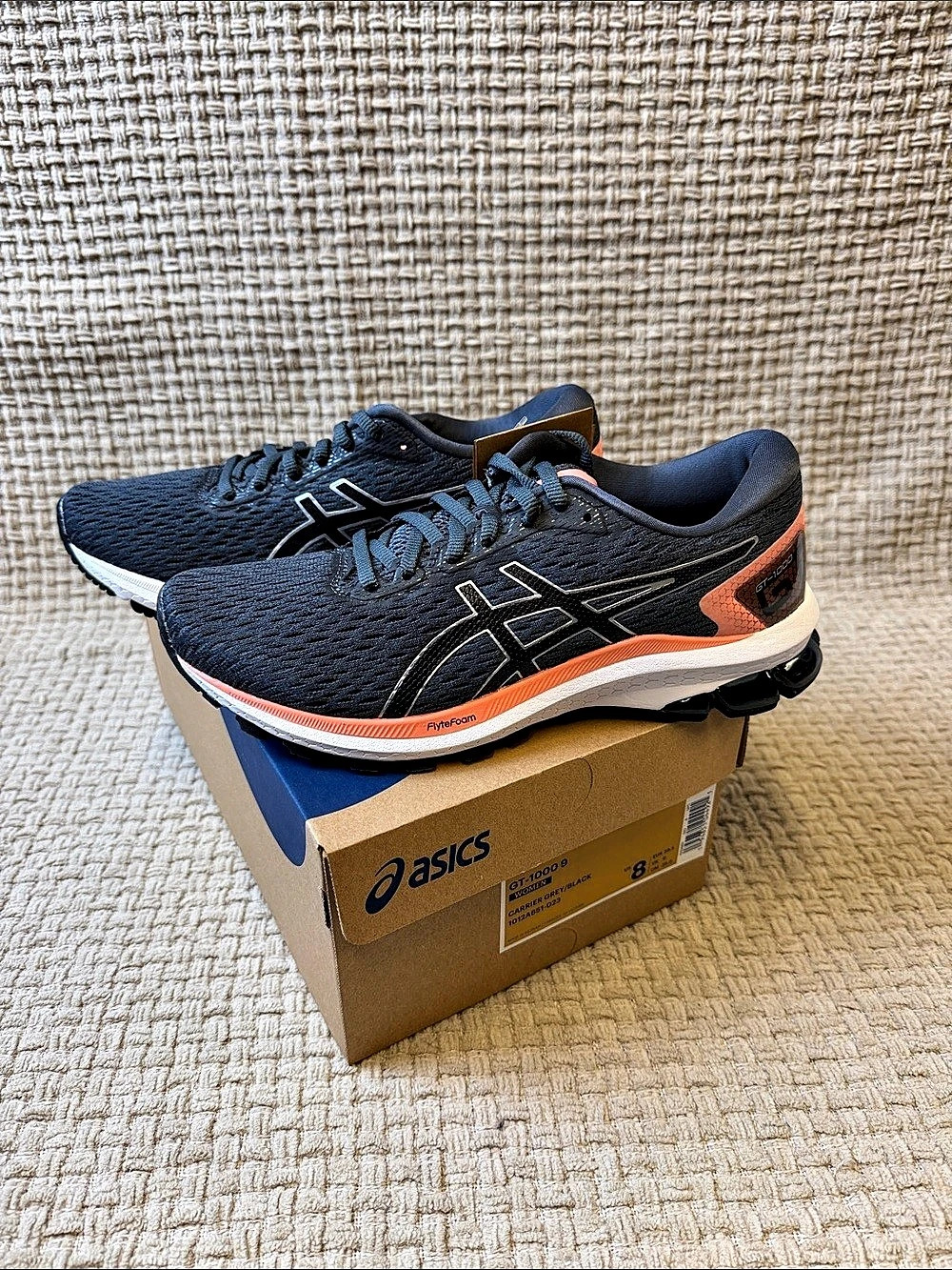ASICS GT-1000 9 Carrier Grey Black Athletic Shoes Blue & Pink